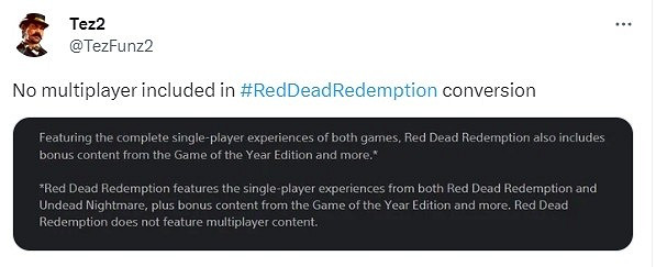 曝《荒野大鏢客》移植版不含多人遊戲！玩家集體吐槽