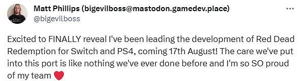 《荒野大鏢客》移植工作室技術員:為團隊感到非常自豪 《荒野大鏢客》移植工作室技術員:為團隊感到非常自豪