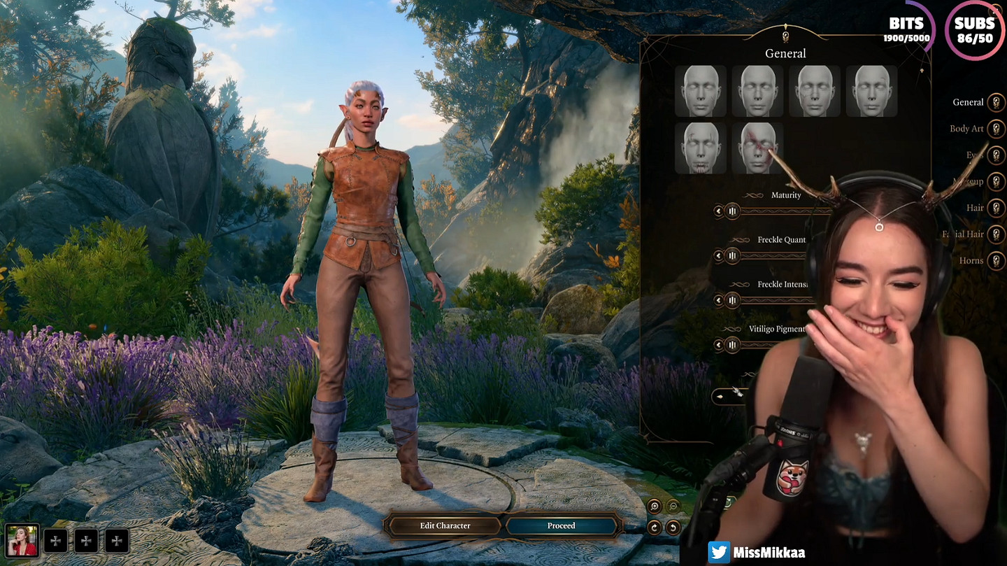 《柏德之門3》猝不及防的走光，導致女主播被封禁