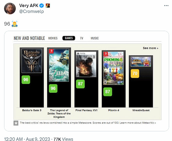 《柏德之門3》發行總監發文 慶祝遊戲M站評分漲至96分