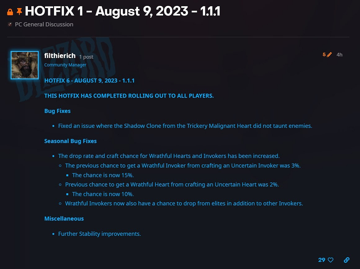 《暗黑破壞神4》8月10日熱更新介紹 8月10日更新內容一覽