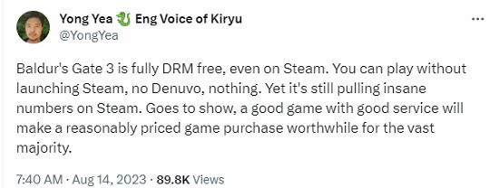 沒有D加密!《柏德之門3》仍能吸引大量玩家購買正版 沒有D加密!《柏德之門3》仍能吸引大量玩家購買正版