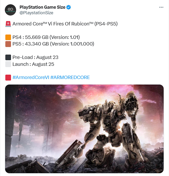 FS社《裝甲核心6》PS4|5版預載時間和容量大小曝光! FS社《裝甲核心6》PS4|5版預載時間和容量大小曝光!