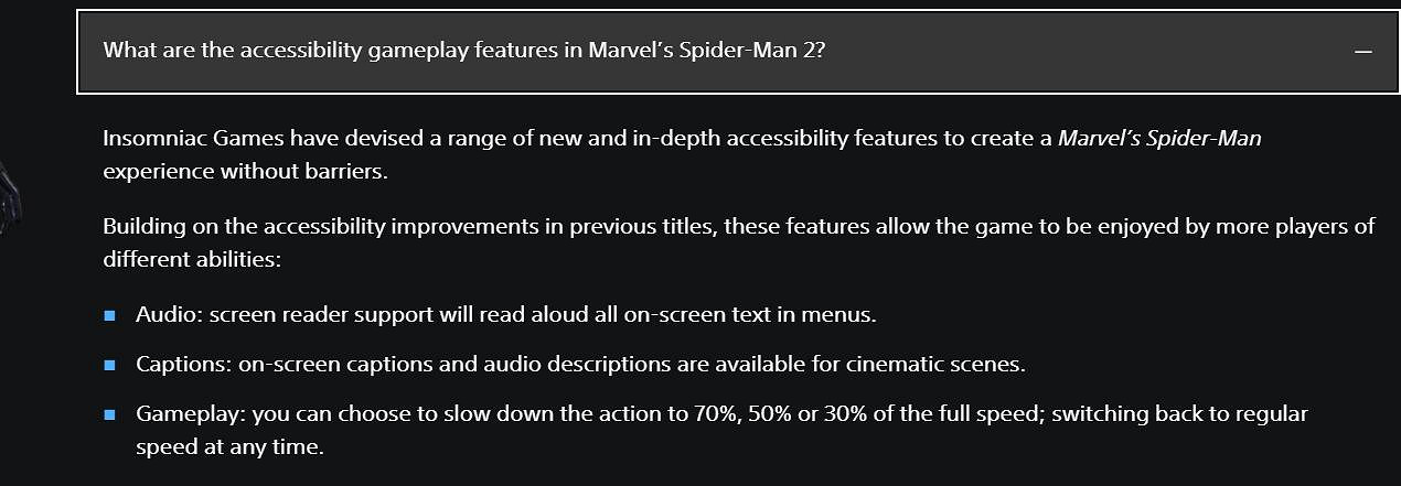 《漫威蜘蛛人2》輔助功能、畫質模式公開 自帶慢動作