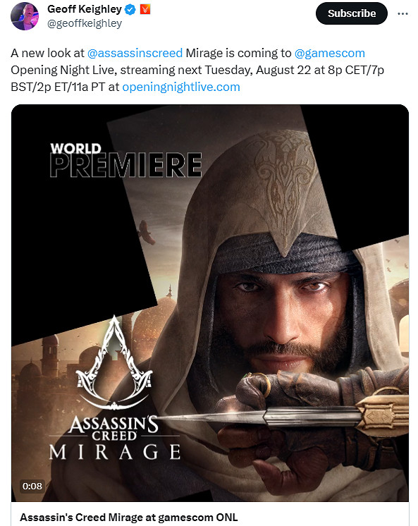 《刺客教條:幻景》將亮相2023科隆遊戲展開幕之夜! 《刺客教條:幻景》將亮相2023科隆遊戲展開幕之夜!