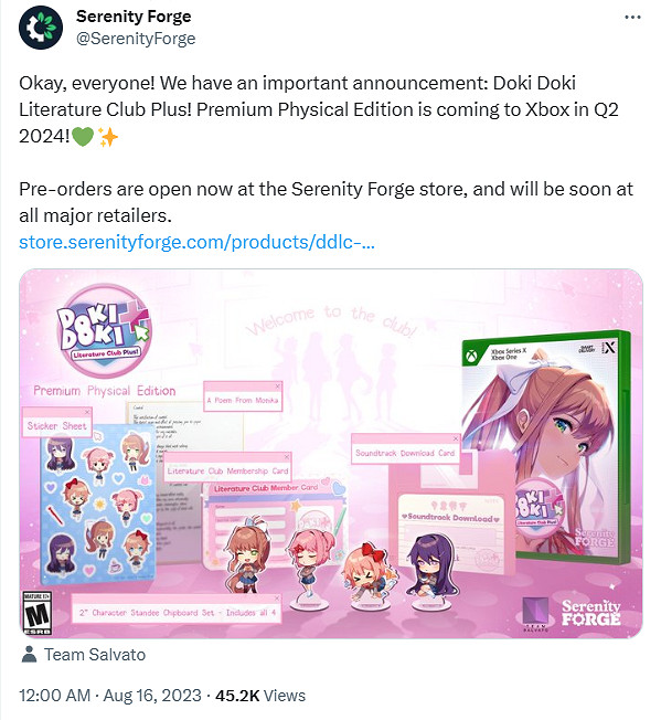 《心跳文學部Plus》Xbox高級實體版2024年第二季度發售