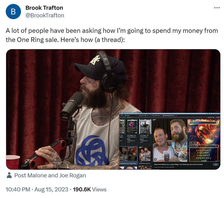 魔法風雲會至尊魔戒卡牌200萬美元成交 賣家透露他會怎麽花