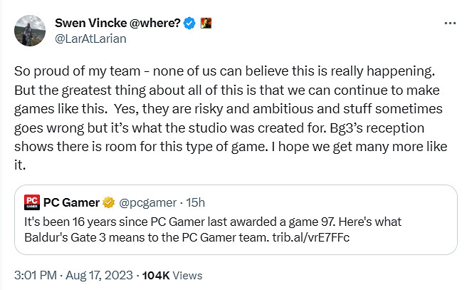 拉瑞安創始人稱他們要繼續做《柏德之門3》這樣的遊戲 拉瑞安創始人稱他們要繼續做《柏德之門3》這樣的遊戲