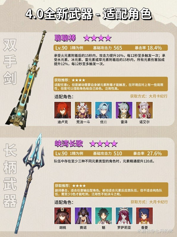 《原神》4.0新增武器效果及獲取方法