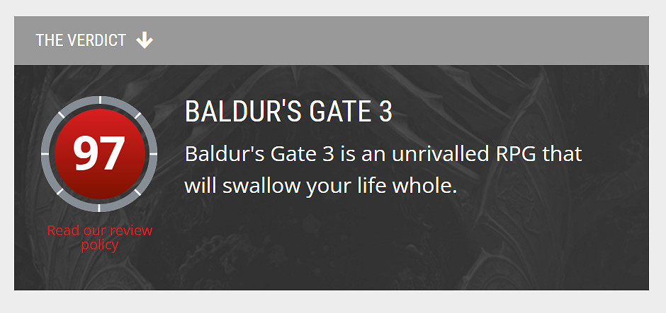 外媒稱《柏德之門3》是最偉大的RPG！打出16年來最高分
