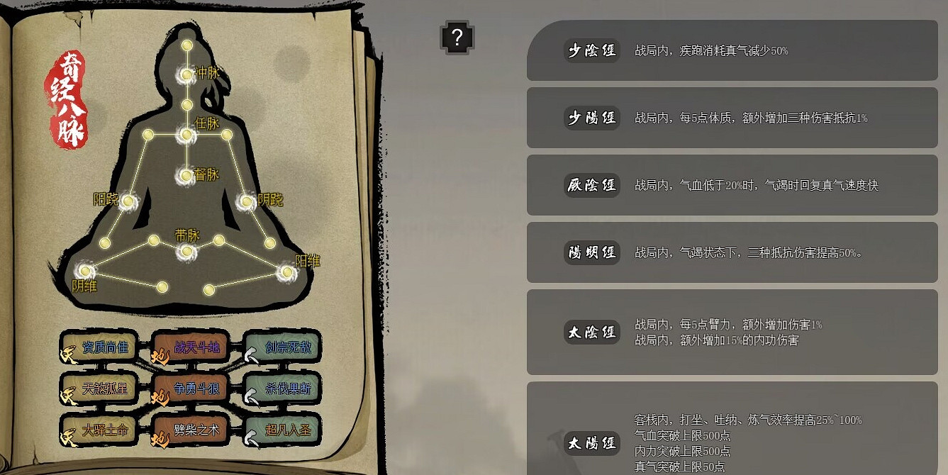 《江湖客棧》角色經脈作用介紹