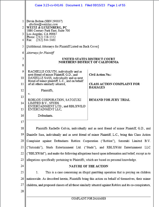 《機器磚塊》因非法賭博團夥提供便利被提起集體訴訟