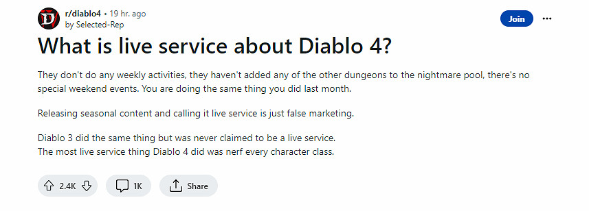 《暗黑4》人氣急劇下滑:玩家抱怨遊戲缺少線上內容! 《暗黑4》人氣急劇下滑:玩家抱怨遊戲缺少線上內容!