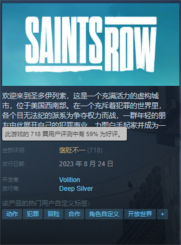 為情懷買單!《黑街聖徒：重啟版》Steam評價褒貶不一