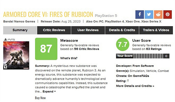 《裝甲核心6》Steam好評如潮 僅次於《艾爾登法環》! 《裝甲核心6》Steam好評如潮 僅次於《艾爾登法環》!