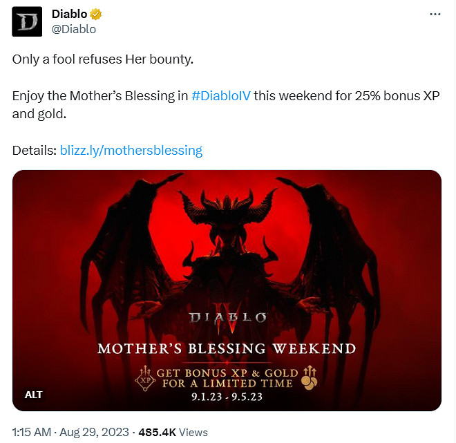 《暗黑4》聖母的祝福活動 9月2日~6日金幣和經驗+25% 《暗黑4》聖母的祝福活動 9月2日~6日金幣和經驗+25%