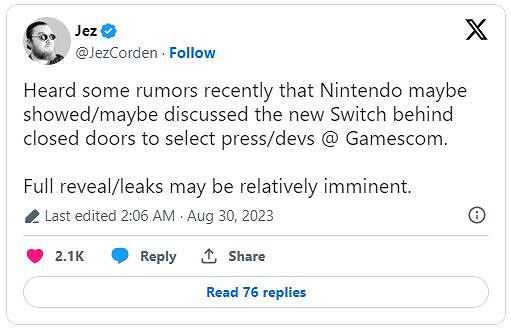 傳任天堂在科隆展向媒體/開發商秘密展示了Switch 2！