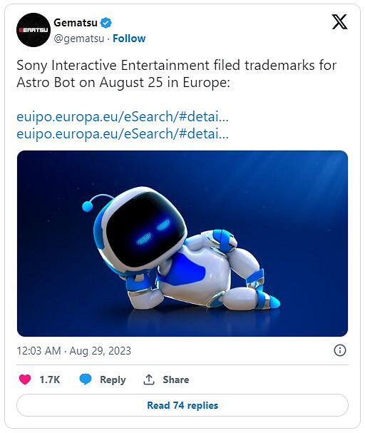 新作要來了?索尼在歐美地區申請《太空機器人》商標 新作要來了?索尼在歐美地區申請《太空機器人》商標