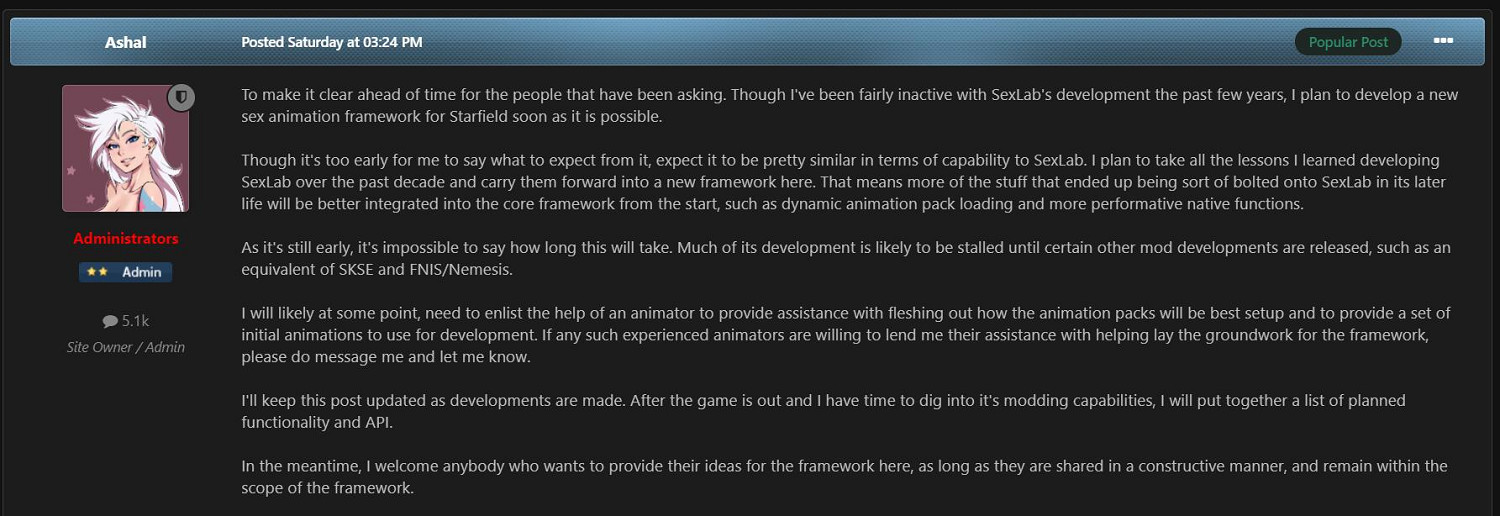 老司機福利!知名成人mod作者將為《星空》出新mod 老司機福利!知名成人mod作者將為《星空》出新mod