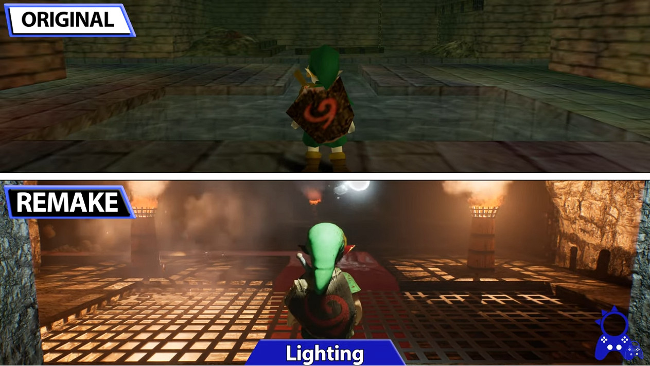 《塞爾達傳說：時之笛》原版與虛化5重製版畫面對比