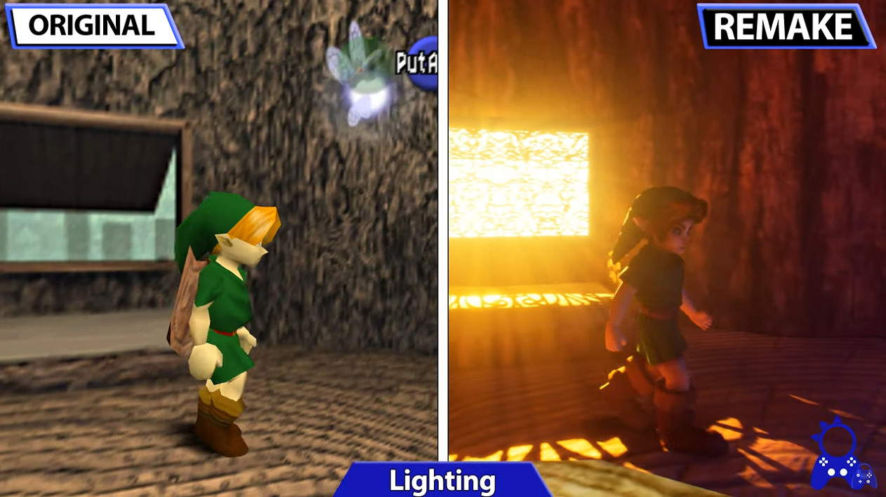《塞爾達傳說：時之笛》原版與虛化5重製版畫面對比
