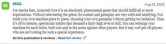 《機戰傭兵6》值得購買嗎?媒體評分一覽 《機戰傭兵6》值得購買嗎?媒體評分一覽