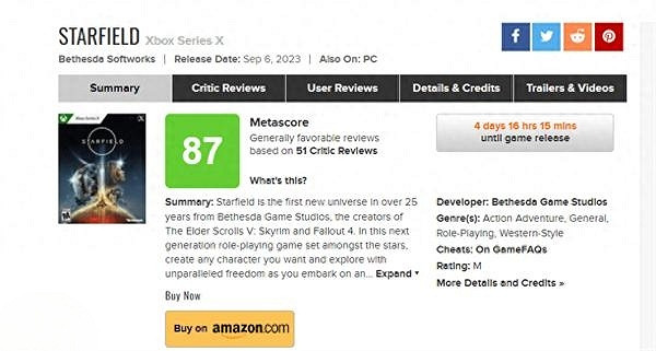 B社大作《星空》OC站均分為88分!媒體推薦度94%! B社大作《星空》OC站均分為88分!媒體推薦度94%!