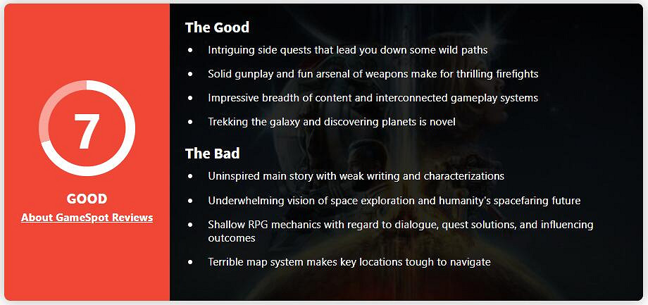 暴死了？B社開放世界大作《星空》GameSpot評分僅7分