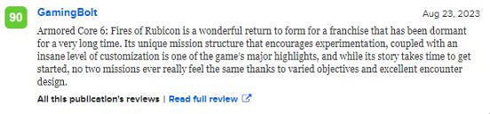 《機戰傭兵6》值得購買嗎?媒體評分一覽 《機戰傭兵6》值得購買嗎?媒體評分一覽