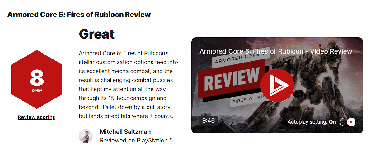 《機戰傭兵6》評分高嗎?媒體評分一覽 《機戰傭兵6》評分高嗎?媒體評分一覽