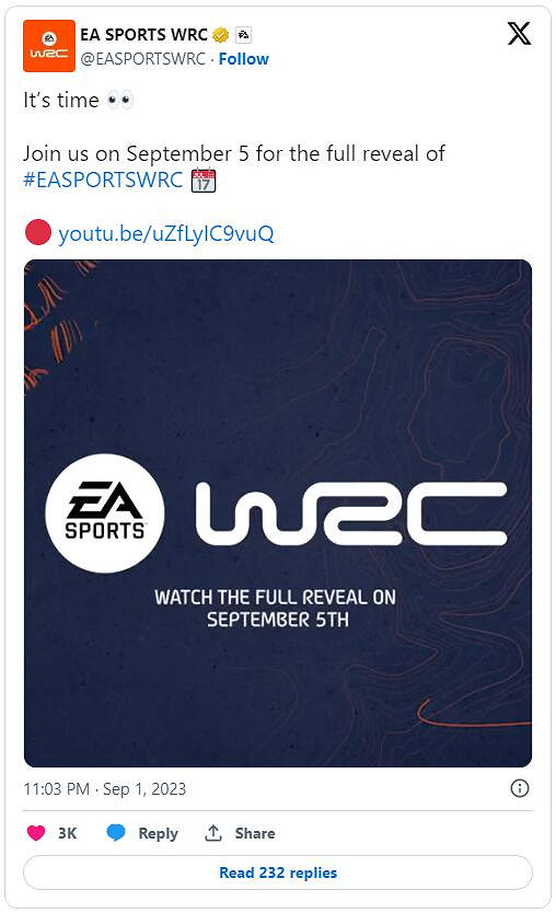 《EA Sports WRC》將於9月5日公布!官方發布預熱影片 《EA Sports WRC》將於9月5日公布!官方發布預熱影片