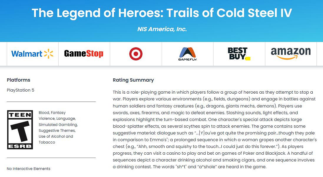 PS5版《閃之軌跡3》《閃之軌跡4》喜迎ESRB評級! PS5版《閃之軌跡3》《閃之軌跡4》喜迎ESRB評級!