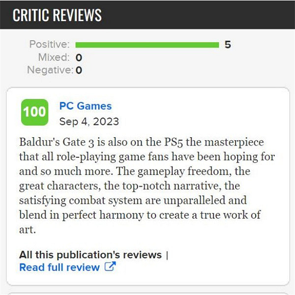 《柏德之門3》PS5版媒體評分解禁 目前M站均分97分 《柏德之門3》PS5版媒體評分解禁 目前M站均分97分