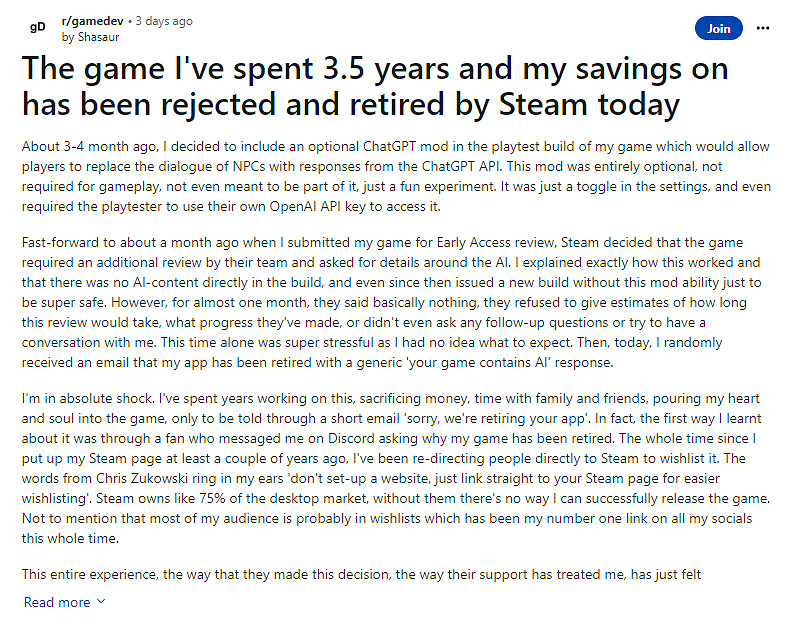 獨立遊戲因用ChatGPT遭Steam下架 AI並不是必選項 獨立遊戲因用ChatGPT遭Steam下架 AI並不是必選項