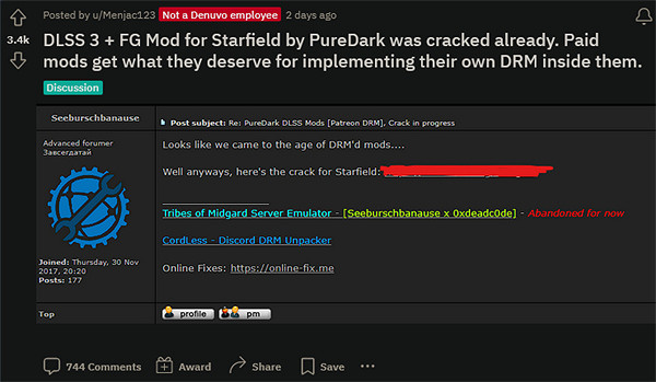 《星空》DLSS幀生成Mod需付費解鎖 DRM加密慘遭破解