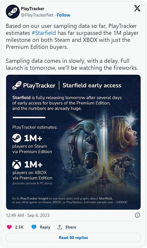 《星空》搶先體驗大獲成功：玩家人數突破200萬人！