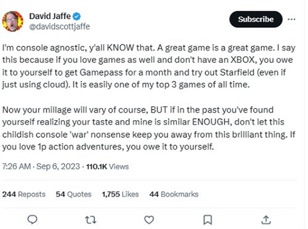 戰神之父力薦《星空》：不要被幼稚的主機大戰影響！