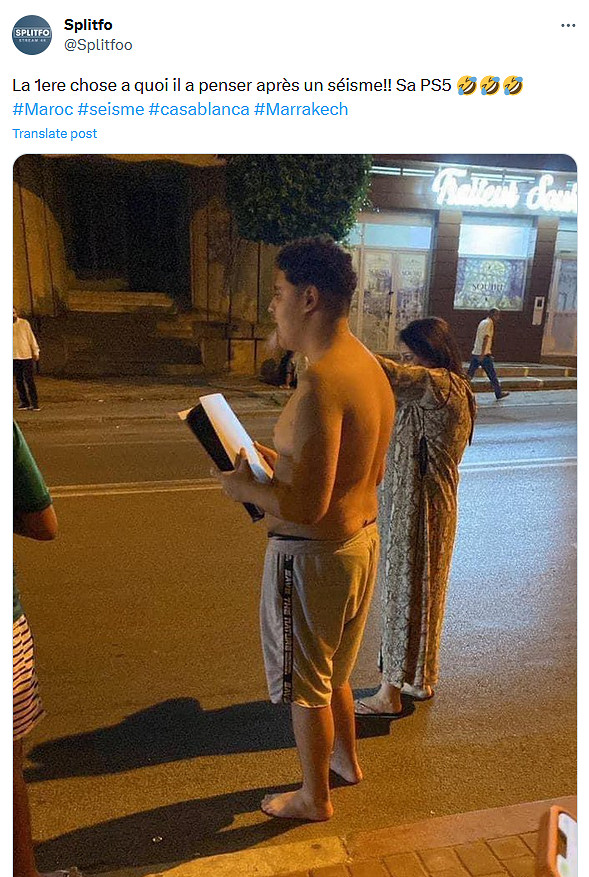 摩洛哥地震 老哥裸身赤腳不忘帶上PS5出逃引熱議！