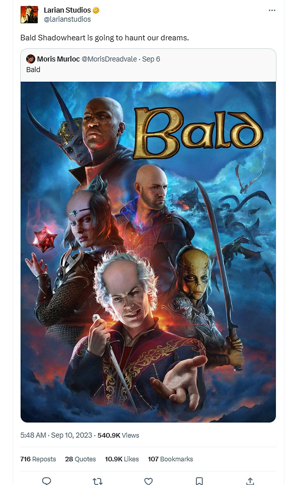 玩家將《柏德之門3》主角們全P成禿頭！官方看後想打人