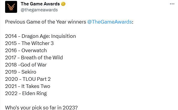 TGA回顧近十年年度遊戲：你覺得今年的年度最佳是？