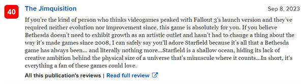 《星空》發售後M站首次遭媒體差評 網友：太犀利了！