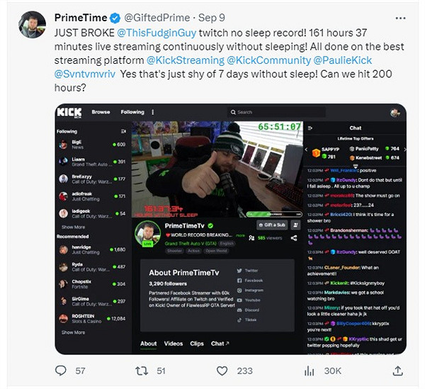 破新紀錄！國外主播連續164小時不睡覺玩《GTA5》！