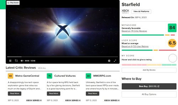 已經開始走下坡路了?《星空》M站評分已下降至84分 已經開始走下坡路了?《星空》M站評分已下降至84分