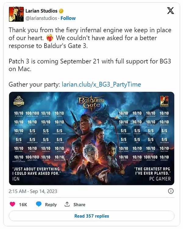 《柏德之門3》9月21日登陸蘋果Mac平台!推出3號更新檔 《柏德之門3》9月21日登陸蘋果Mac平台!推出3號更新檔