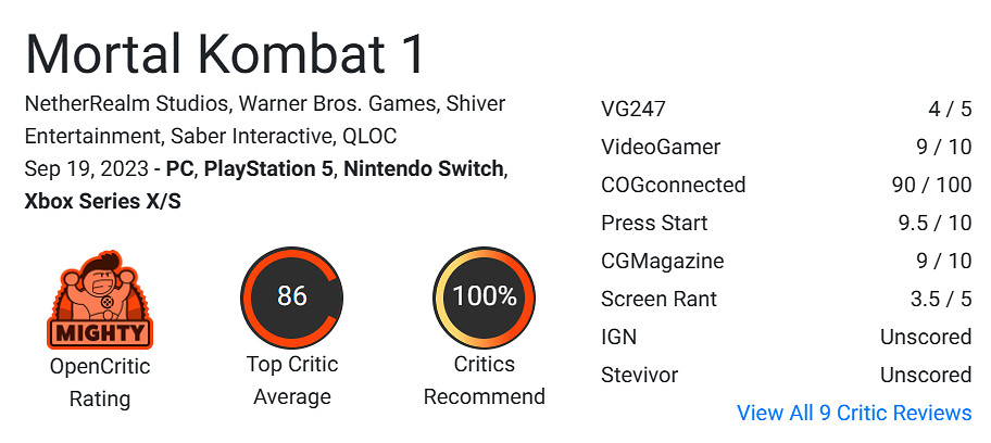 《真人快打1》全球媒體評分解禁！M站均分85分！