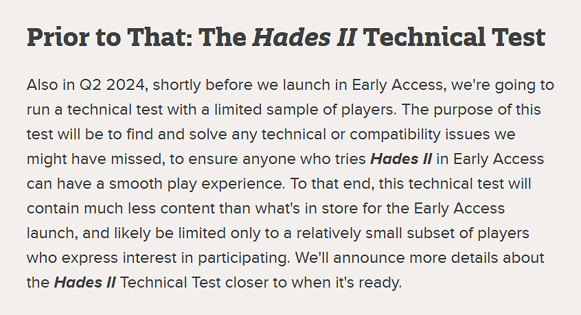 《黑帝斯2》搶先體驗版即將推出前還會進行技術測試！