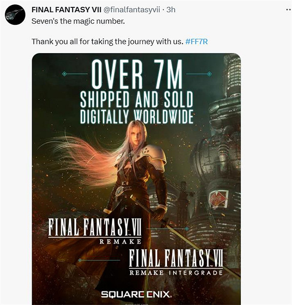 《FF7重製版》全球總銷量突破700萬份！官方致謝玩家