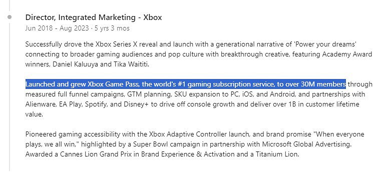 2023年 Xbox Game Pass (XGP) 訂閱人數超過了3000萬 但仍不及微軟的預期