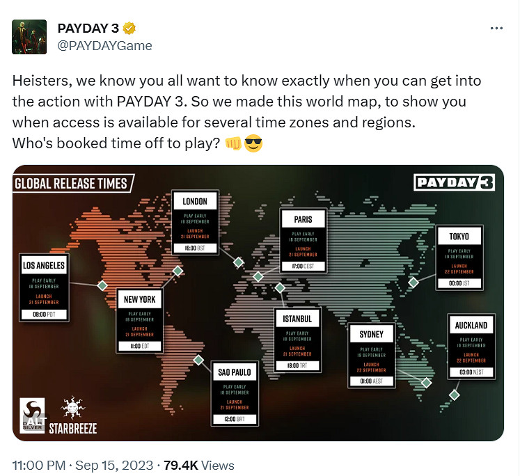 《劫薪日3》全球具體解鎖時間公布！中國9月21日23點