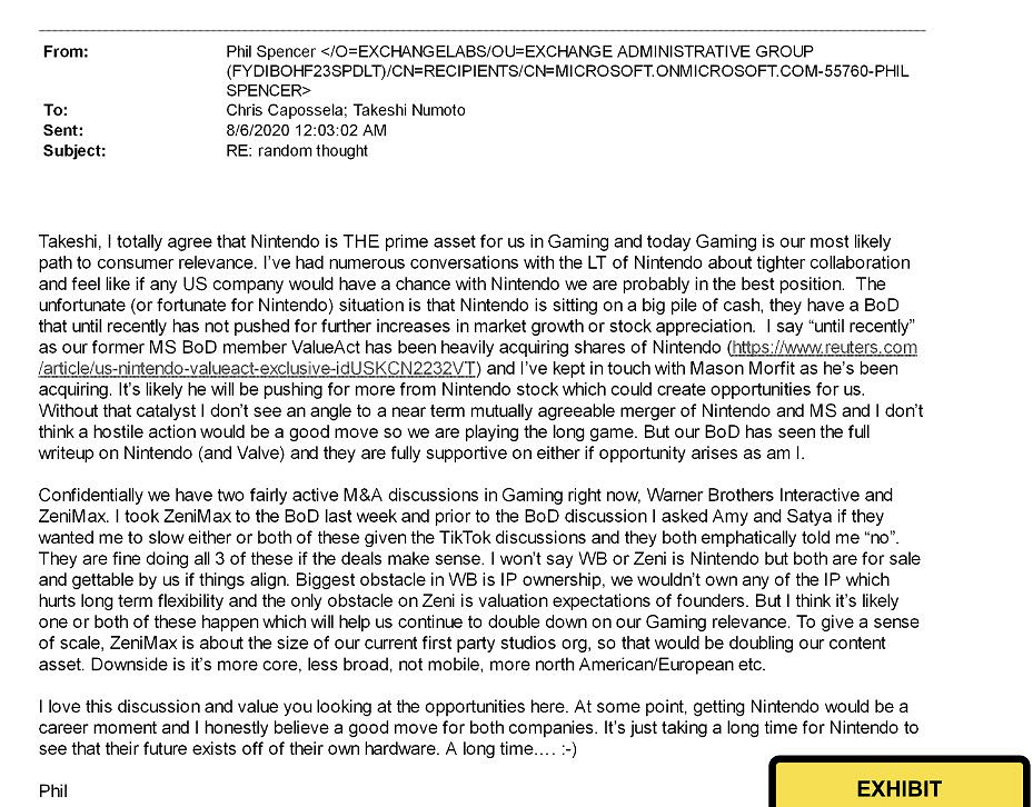 內部郵件泄露!微軟真打算收購任天堂!斯賓塞給出對策 內部郵件泄露!微軟真打算收購任天堂!斯賓塞給出對策